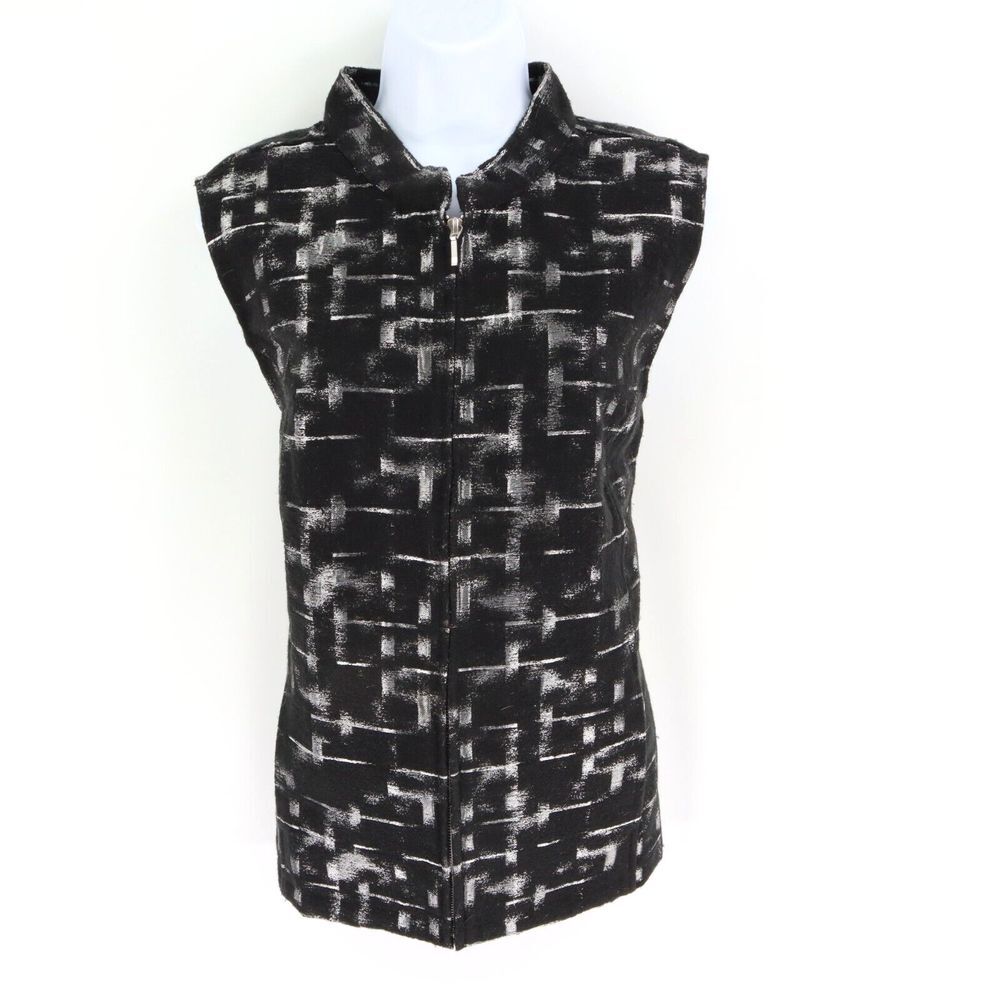 Christopher & Banks Full Zip Vest Womens Sz XL Black Geometric Pockets Mock Neck